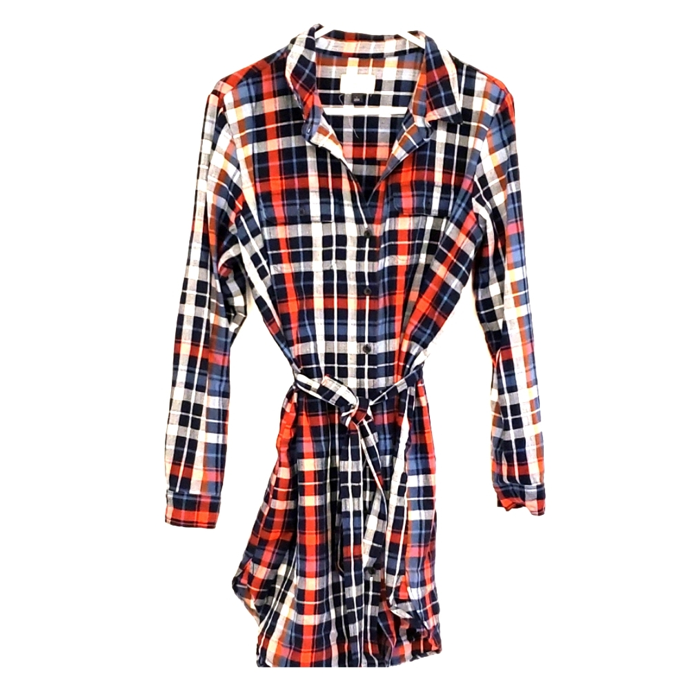 Plaid Shirt dress with belt - Large
